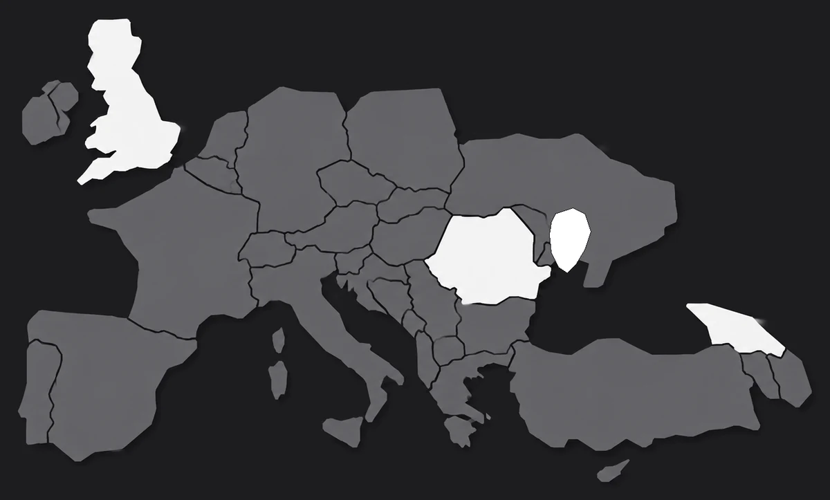 EVI DIGITAL coverage map — UK, EU, MENA and CIS